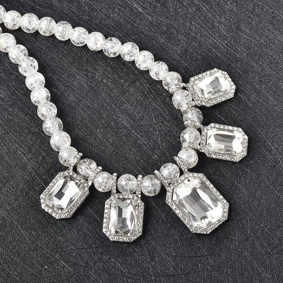 Simulated Topaz and Austrian Crystal Beaded Necklace 20-22 Inches in Silvertone - Picture 6 of 7